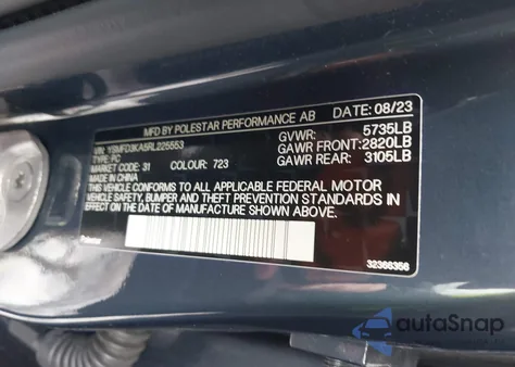 2024 Polestar 2 Long Range Dual Motor/Long Range Dual Motor Plus z USA, uszkodzony, nr VIN YSMFD3KA5RL225553